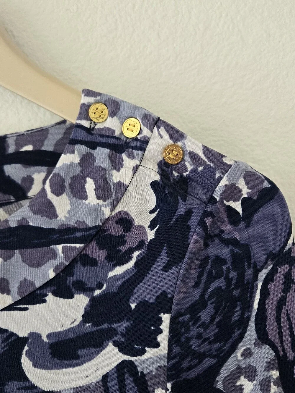 Tory Burch Silk Jersey Belted Midi Dress Small Logo Buttons Floral Leopard Print